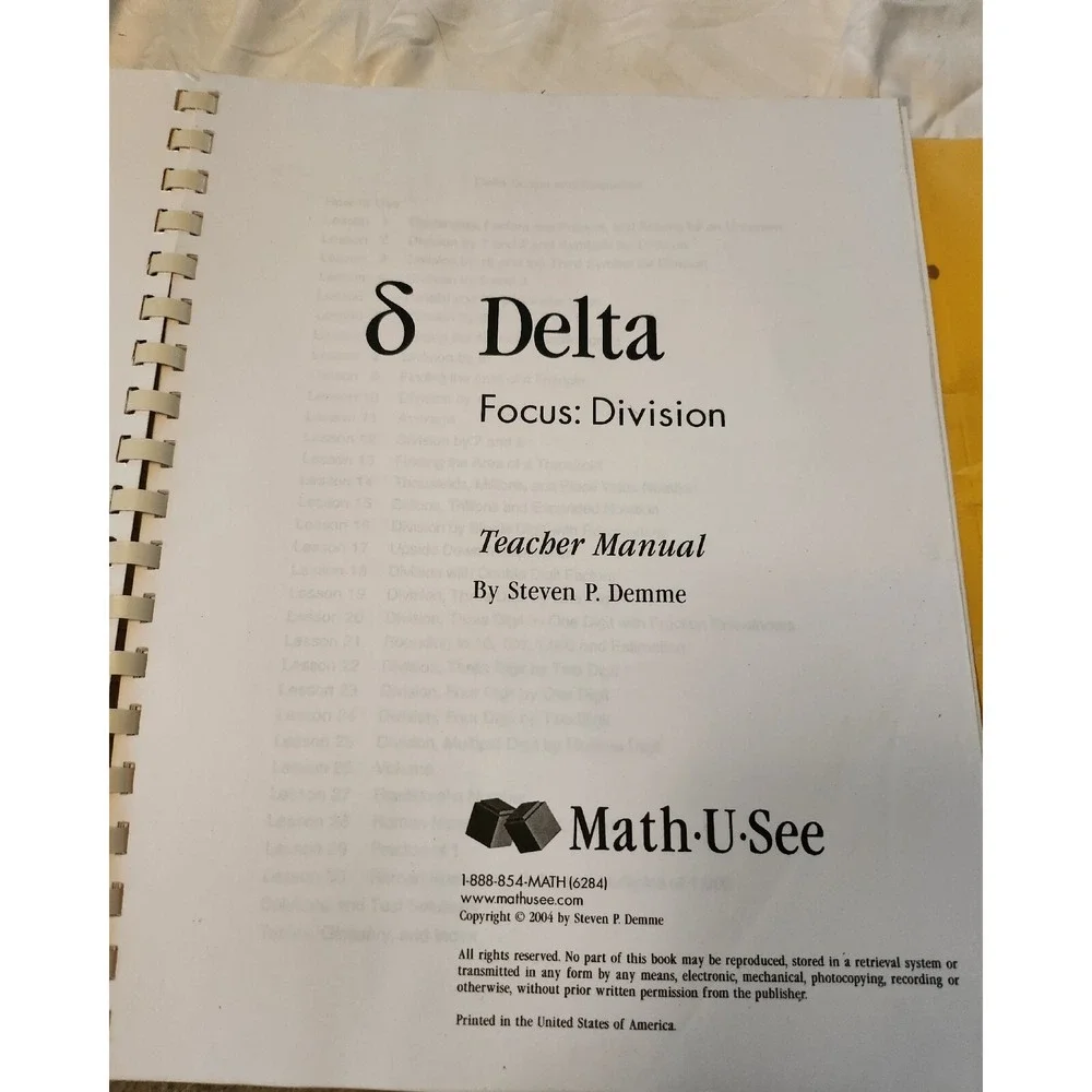 DELTA Teacher‎ Manual and Test Booklet - FOCUS: DIVISION By Steven Demme